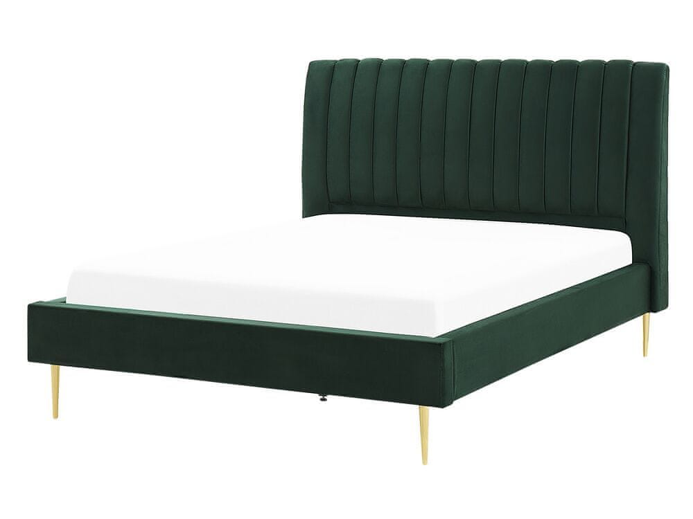 Beliani Zamatová posteľ 140 x 200 cm zelená MARVILLE
